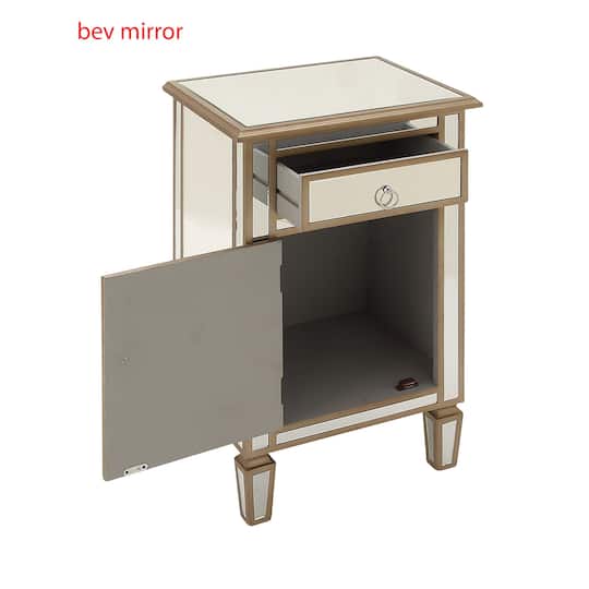 Beige Mirror Glam Cabinet, 30" x 19" x 15"